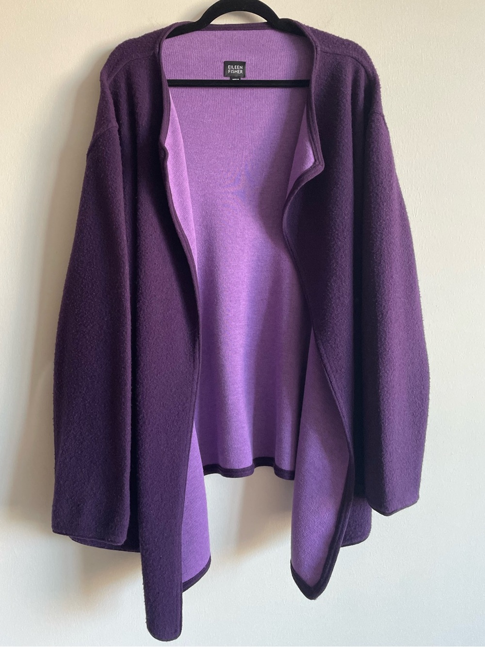 Eileen Fisher open cardigan sweater jacket purple wool cottage lagenlook L - Picture 1 of 8